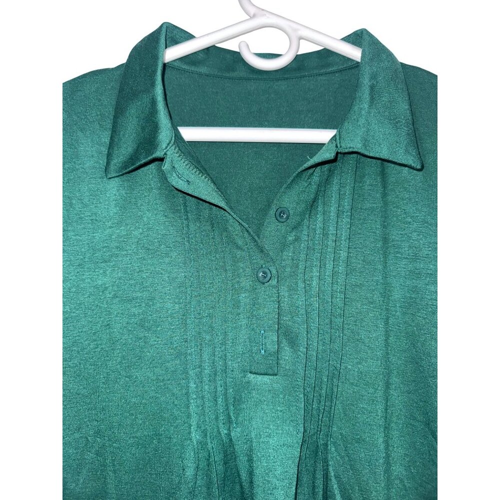 Emerald Green Collared Polo Shirt Soft Stretch Fabric Womens Large - Picture 3 of 9